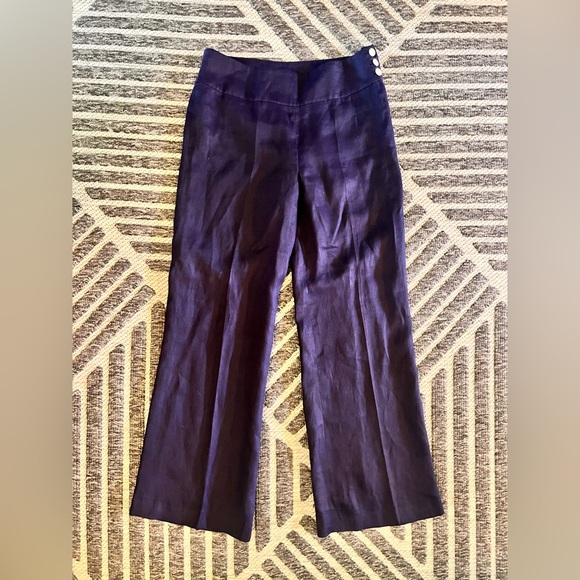 Lauren Ralph Lauren Pants - LAUREN Ralph Lauren Sz 4 Nautical Navy Blue Linen Wide Leg Lined Pants Orig$200